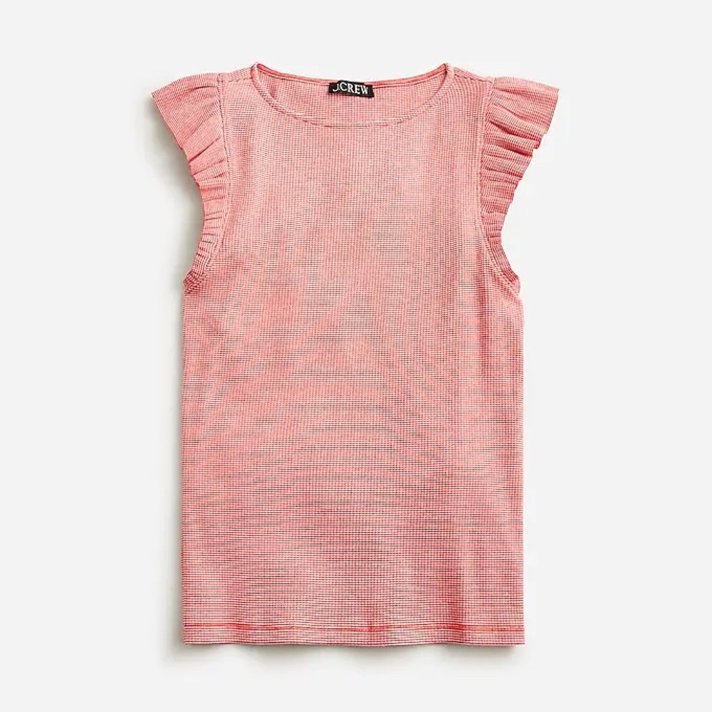 J Crew Vintage Rib Ruffle Boatneck Top Red Small - Picture 2 of 7